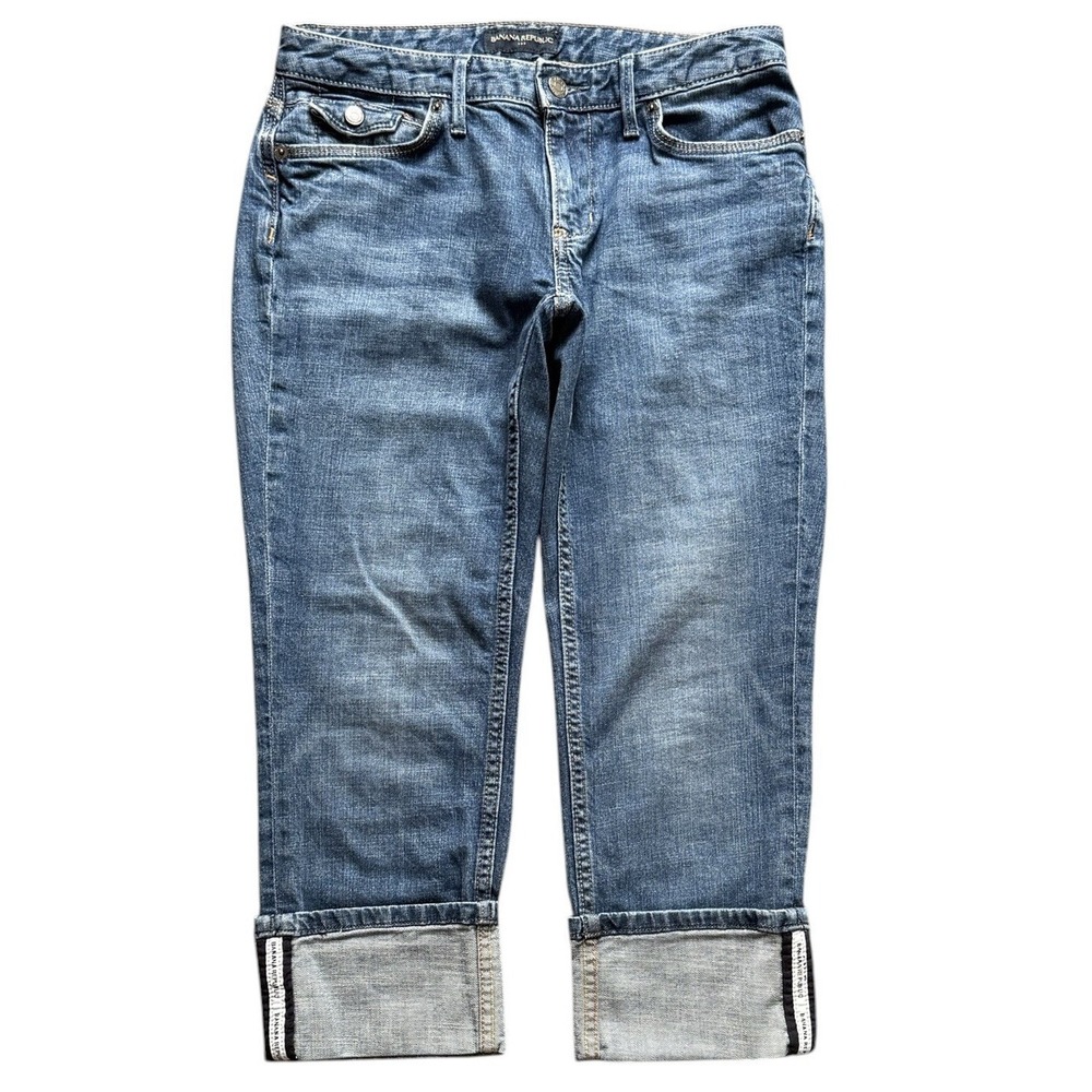 Banana Republic Jeans Womens 27 Blue Stretch Cuffed Cropped Denim